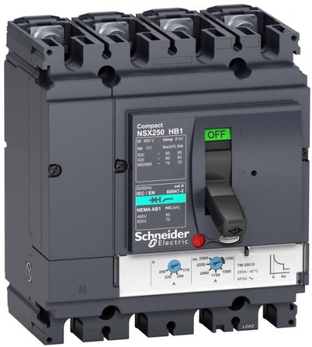 Автоматический выключатель 4П TM200D NSX250HB1 (75кА при 690B) | код. LV433483 | Schneider Electric 